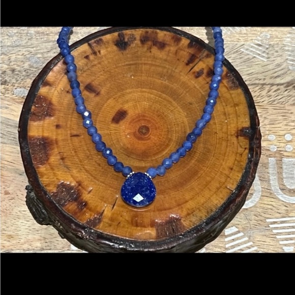 New Gorgeous Lapis Lazuli Teardrop Choker Necklace With Silver Tone Toggle Clasp - Picture 9 of 10
